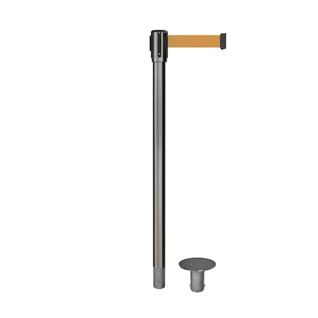 Retractable Belt Removable Stanchion, 2ft Sat.Steel Post  7.5ft Brown